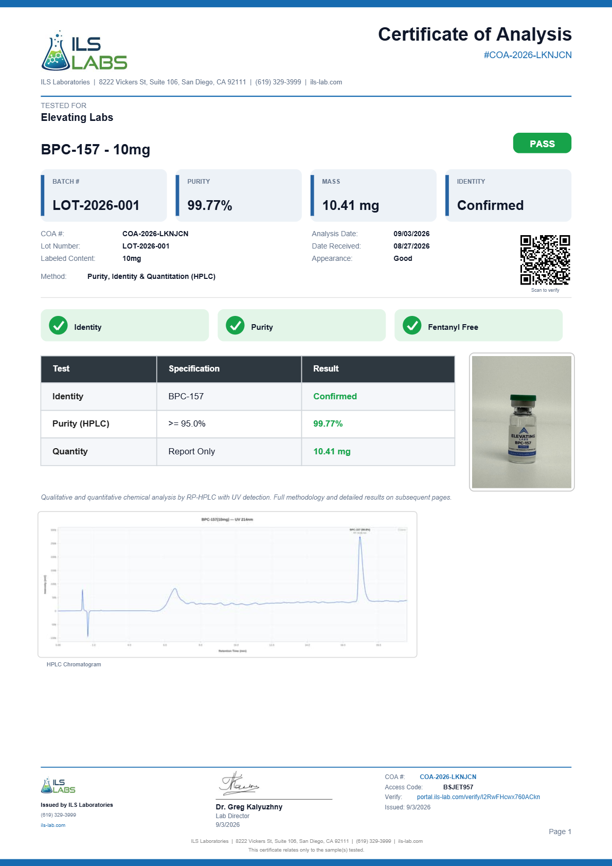 BPC-157 10mg Certificate of Analysis