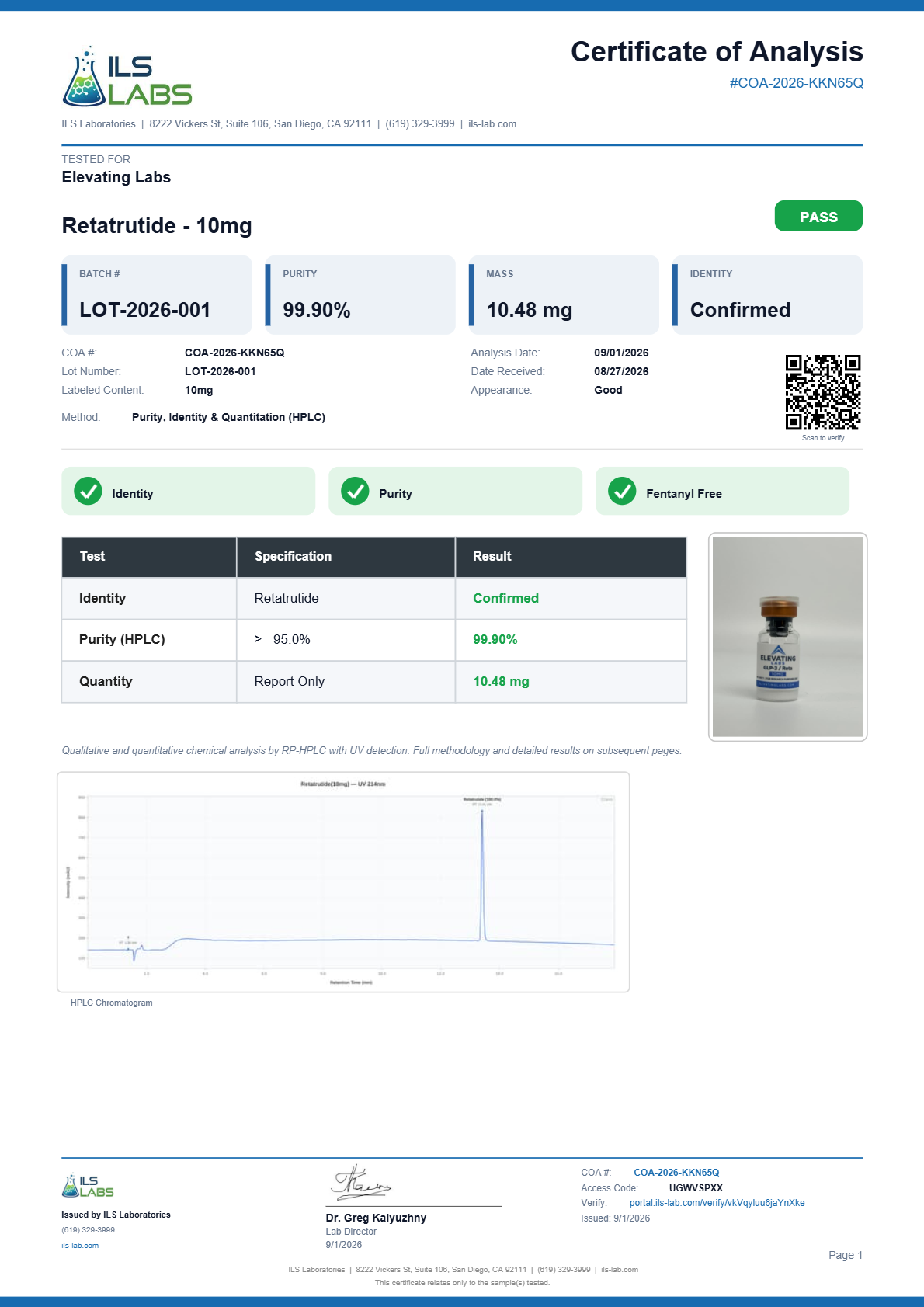 Retatrutide 10mg Certificate of Analysis